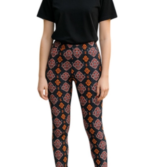 LIQUIDO Floral Yoga 7/8 Leggings Navy Orange Teal Red White Midrise Funky Fun M - Picture 1 of 9